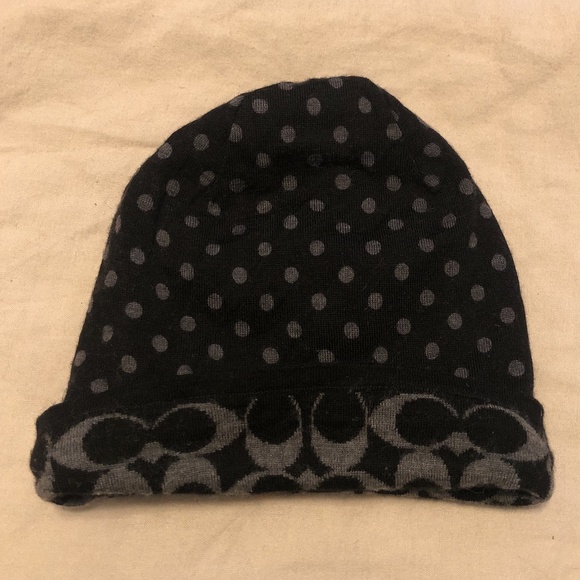 Vintage Y2K  Black Coach Signature C Print Merino Wool Reversible Hat an… - Picture 5 of 6